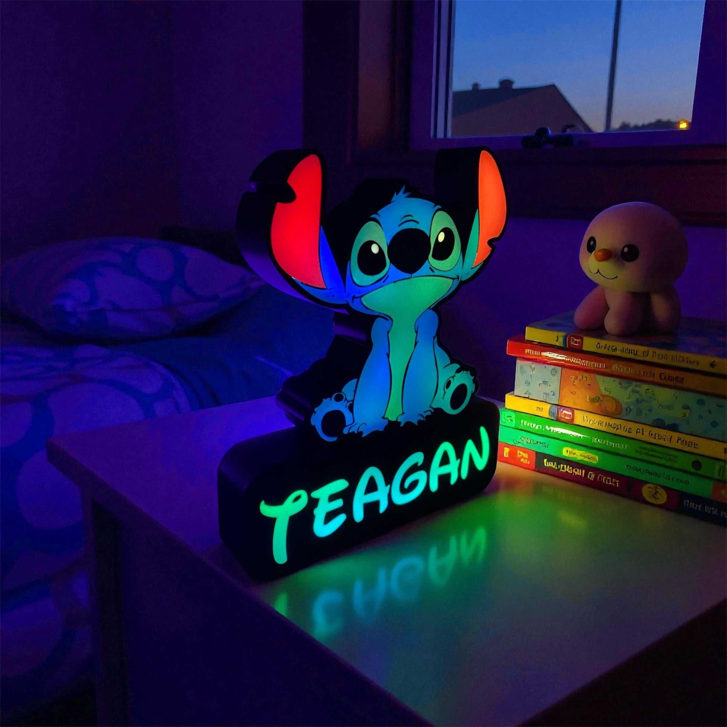 Cute blue Stitch LED lamp with customized name