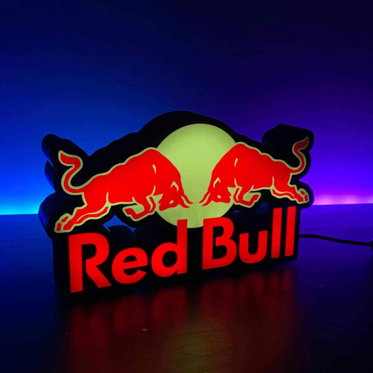 Red Bull Lamp with personalized name and LED lighting