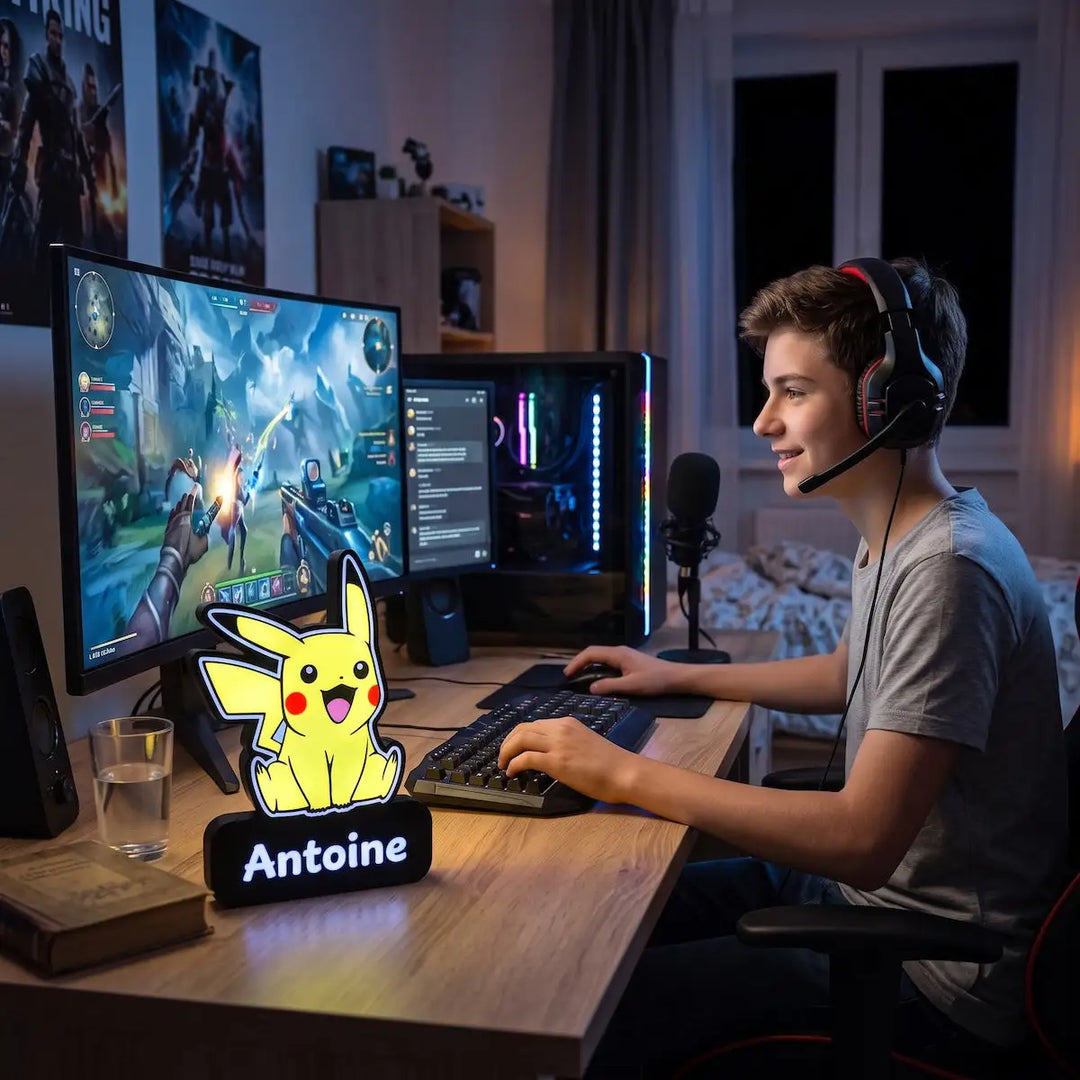 Personalized Pikachu 3D LED light ideal for bedroom desk or gaming setup decoration