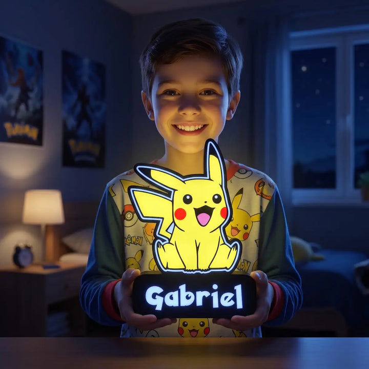 Custom engraved Pikachu LED lamp unique gift idea for kids and gamers